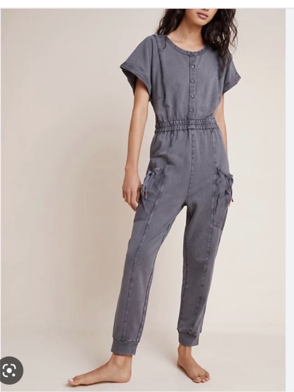 Polagram Washed Gray Short-Sleeve Utility Jumpsuit